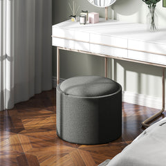 Linen Fabric Upholstered Footstool ,Round Storage  Coffee Table with Flip Top Tray,Dark Gray