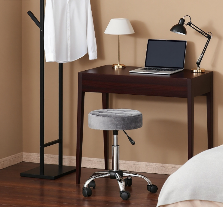 Office Chair Round Rolling Stool with Height Adjustable Lift, Vanity Chair