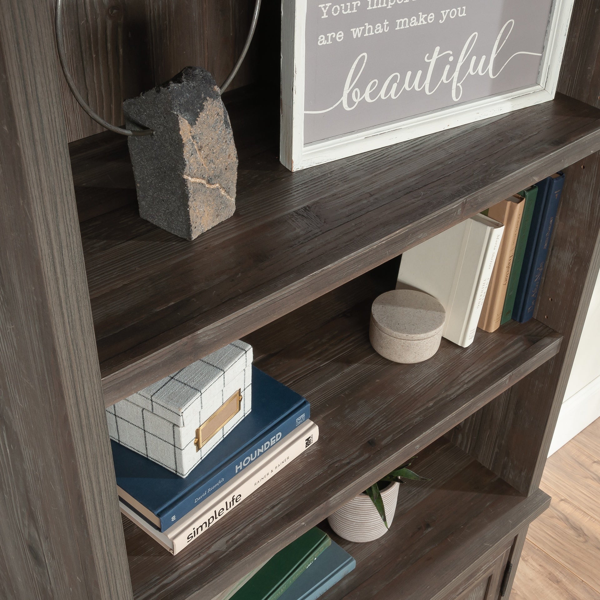 Library Hutch with Adjustable Shelves, Brown finish