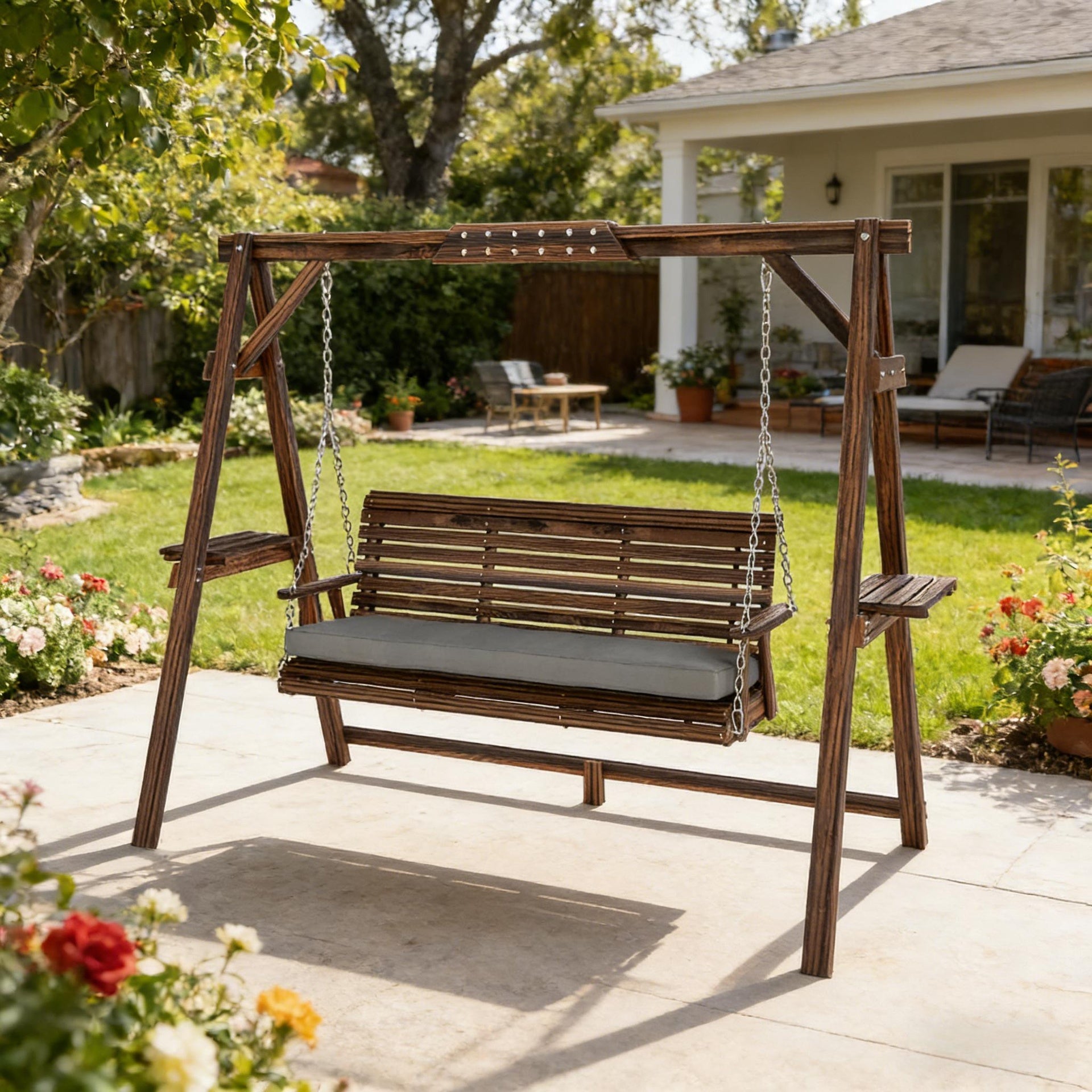 Outdoor Conversation Swing,Wooden Garden Swing Chair