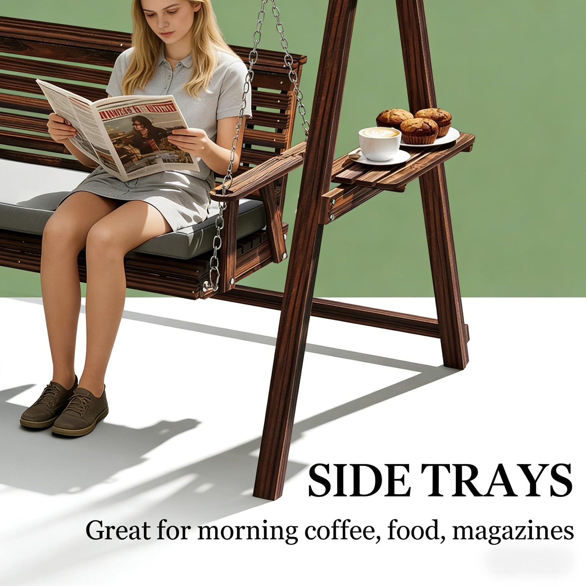 Outdoor Conversation Swing,Wooden Garden Swing Chair