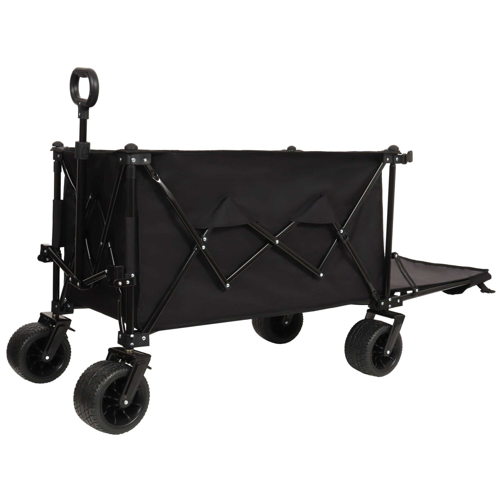 Foldable Wagon with Extended Tailgate, Extra Long Extender Wagon Cart,Beach Wagon Cart Heavy Duty 480LBS with Large All-Terrain Beach Wheels, Black- Gray