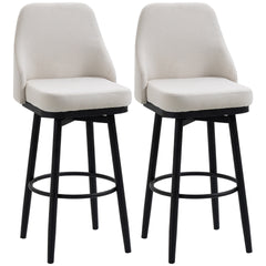 HOMCOM Bar Height Bar Stools Set of 2, Modern 360° Swivel Barstools, 29.5 Inch Seat Height Upholstered Kitchen Chairs with Steel Legs and Footrest, Cream White