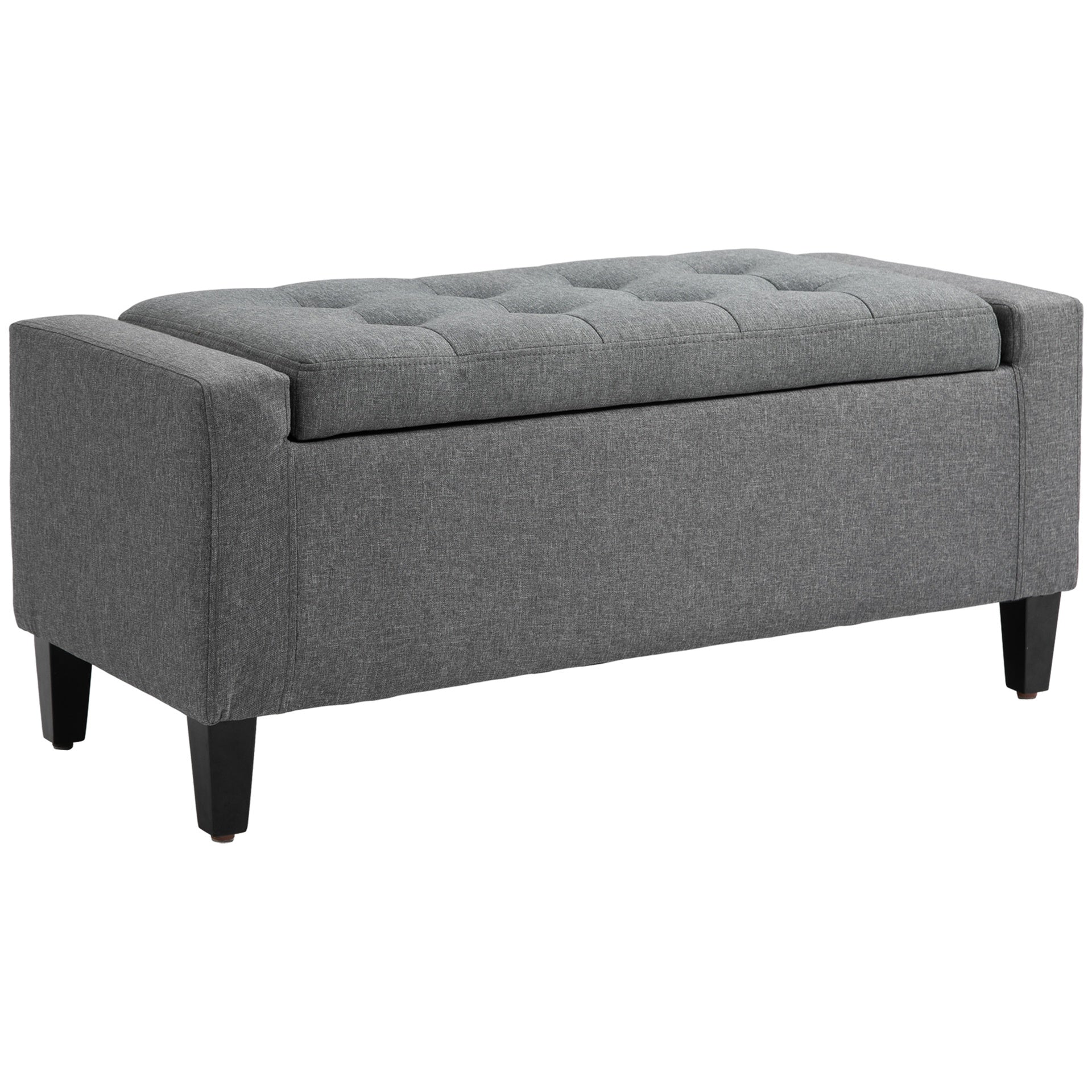 HOMCOM Storage Ottoman, Linen Upholstered Storage Bench with Lift Top and Button Tufted for Living Room, Gray