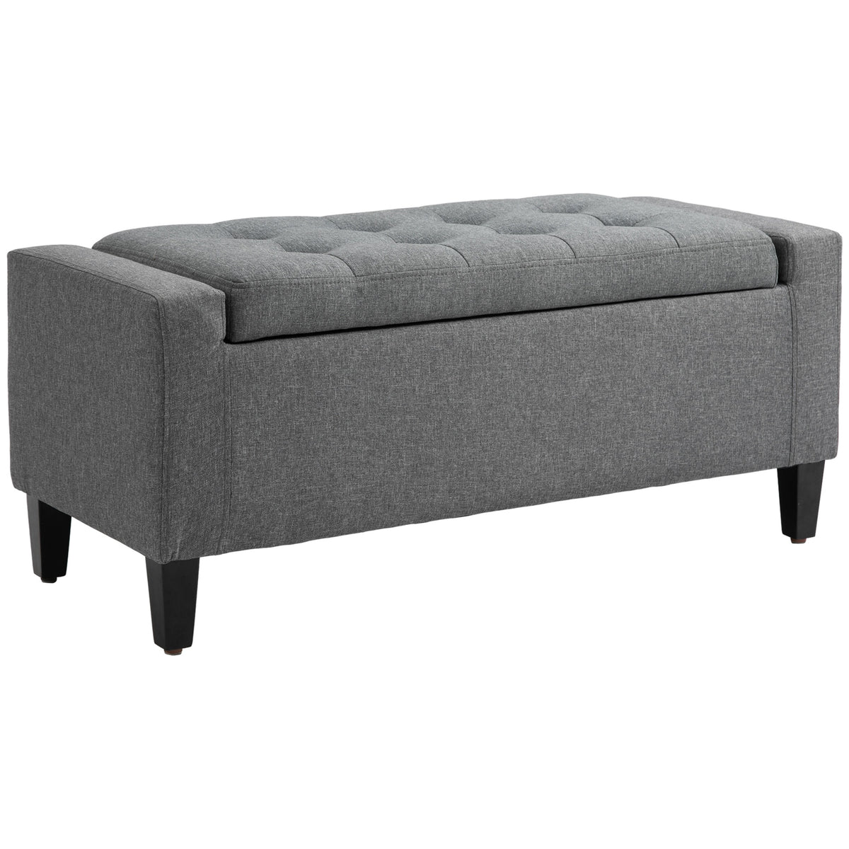 HOMCOM Storage Ottoman, Linen Upholstered Storage Bench with Lift Top and Button Tufted for Living Room, Gray
