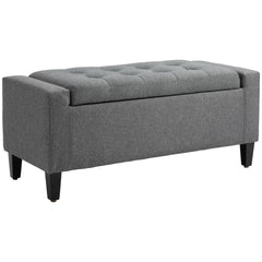 HOMCOM Storage Ottoman, Linen Upholstered Storage Bench with Lift Top and Button Tufted for Living Room, Gray