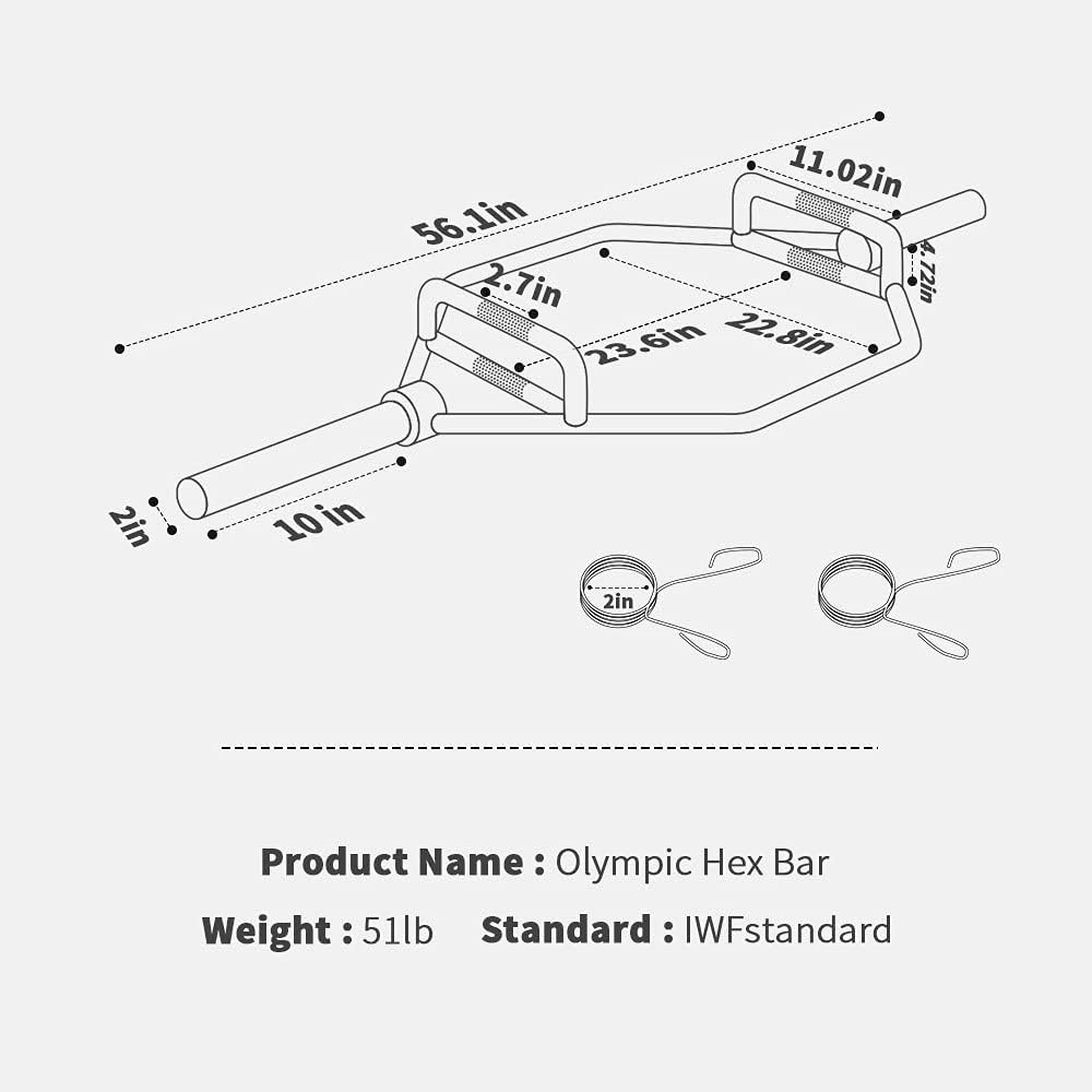 Olympic Hex Bar, Trap Bar 56" Chrome Finish Hex Weight Lifting Bar Deadlift Bar with Two-Handle, for Squats, Deadlifts, Shrugs Power Pulls, 1000Lbs Weight Capacity