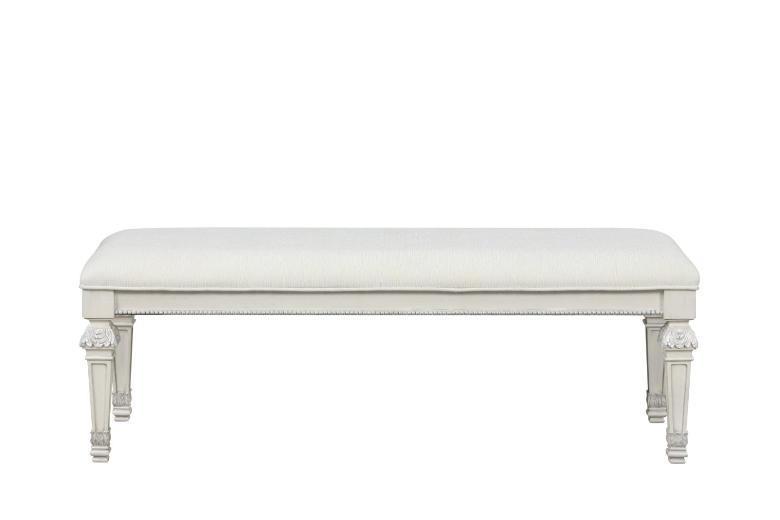 Metal Silver Finish Traditional Bench Ornated Round Knobs Diamond-button tufting adds a classic look, Creamy White