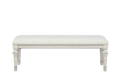 Metal Silver Finish Traditional Bench Ornated Round Knobs Diamond-button tufting adds a classic look, Creamy White