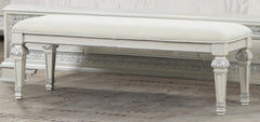Metal Silver Finish Traditional Bench Ornated Round Knobs Diamond-button tufting adds a classic look, Creamy White