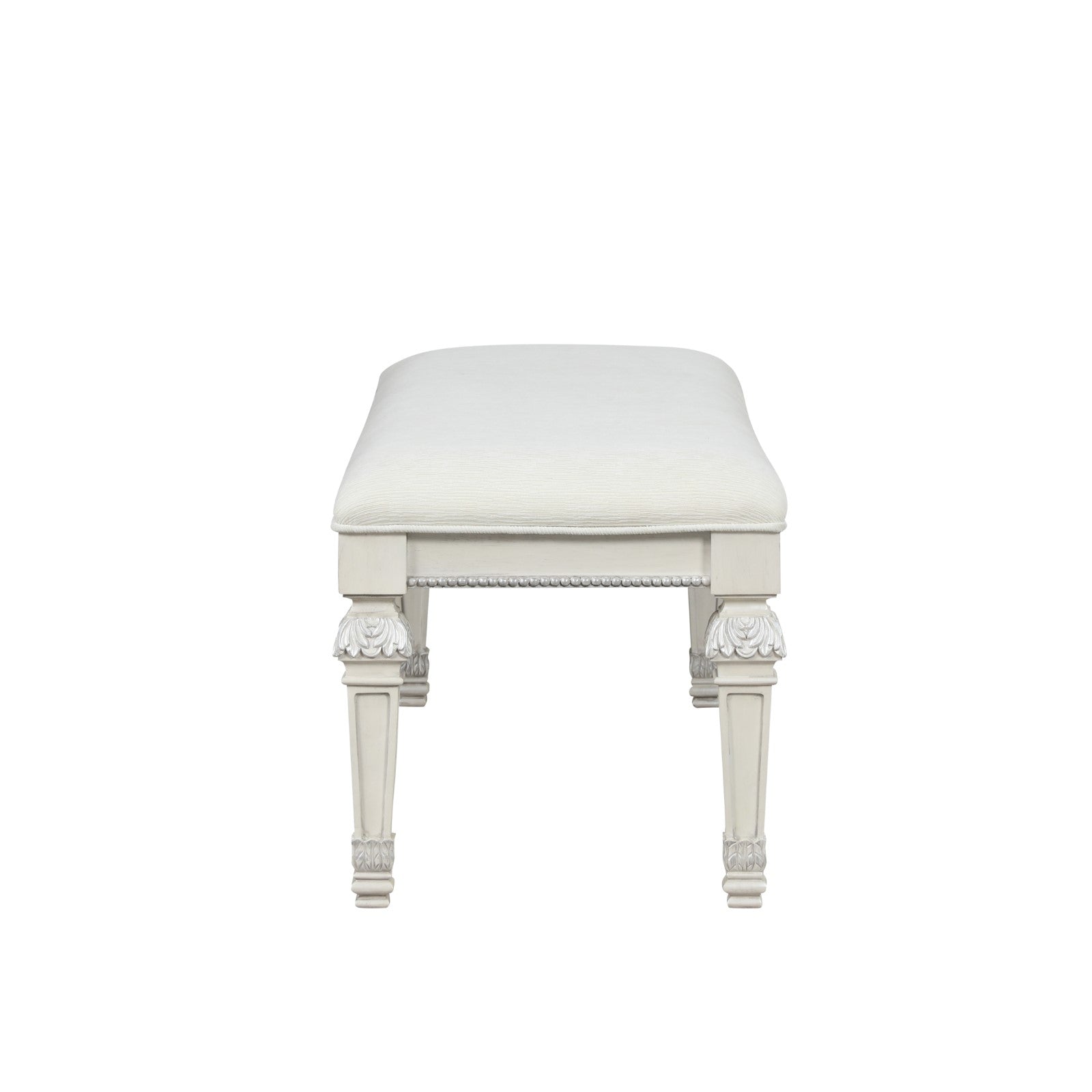 Metal Silver Finish Traditional Bench Ornated Round Knobs Diamond-button tufting adds a classic look, Creamy White
