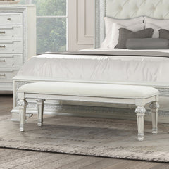 Metal Silver Finish Traditional Bench Ornated Round Knobs Diamond-button tufting adds a classic look, Creamy White