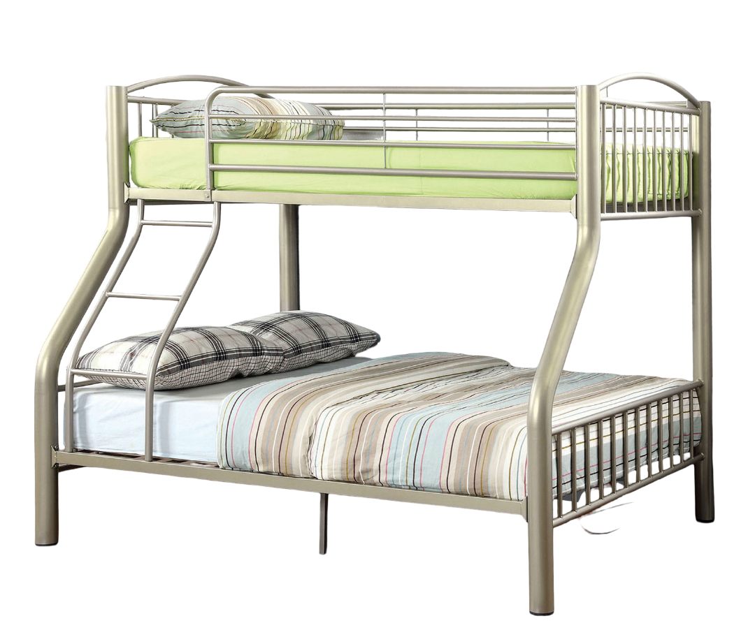 Twin Over Full Metal Bunk Bed Contemporary Style Bold Diameter Tube Rails Metallic Gold