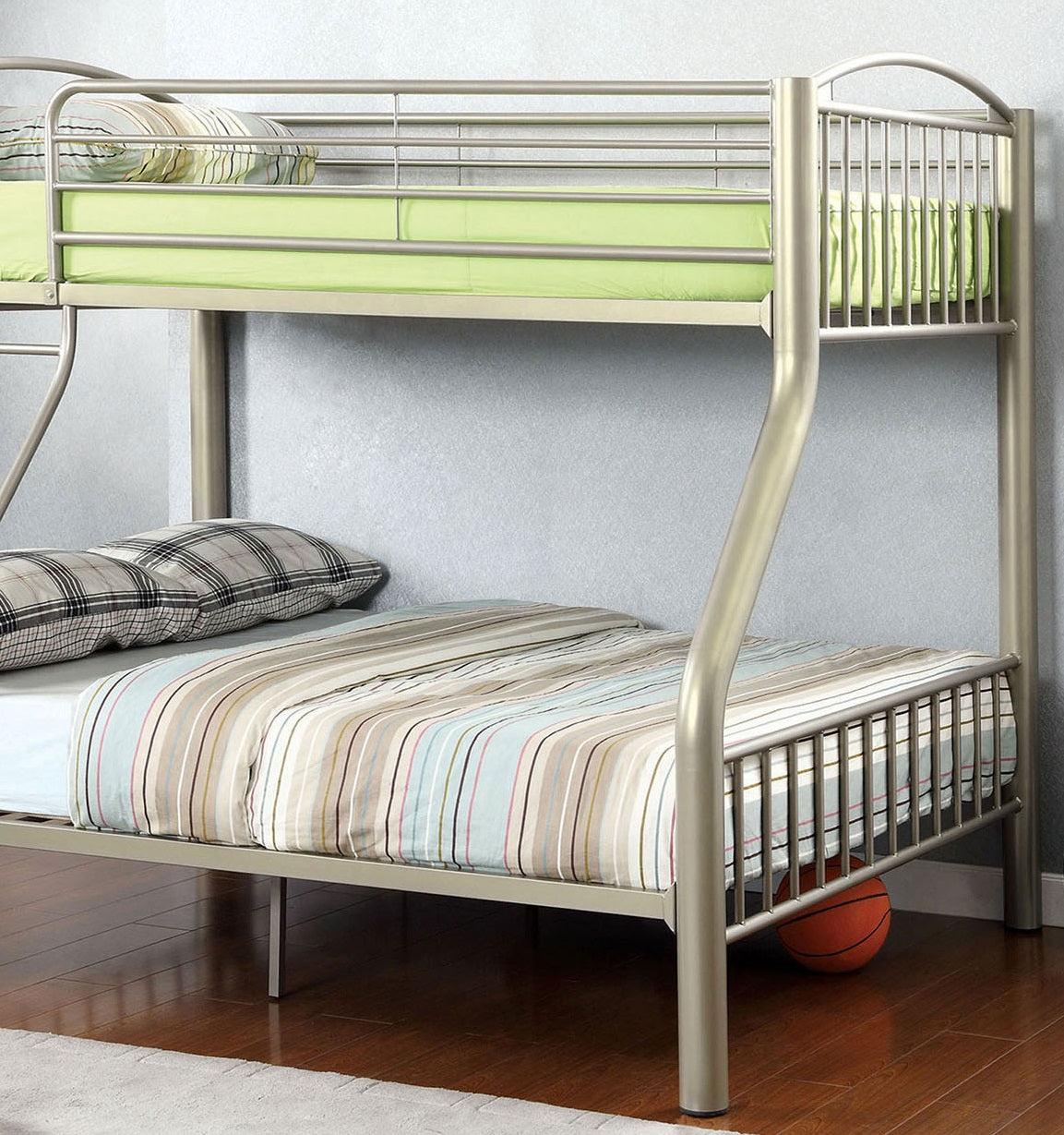 Twin Over Full Metal Bunk Bed Contemporary Style Bold Diameter Tube Rails Metallic Gold