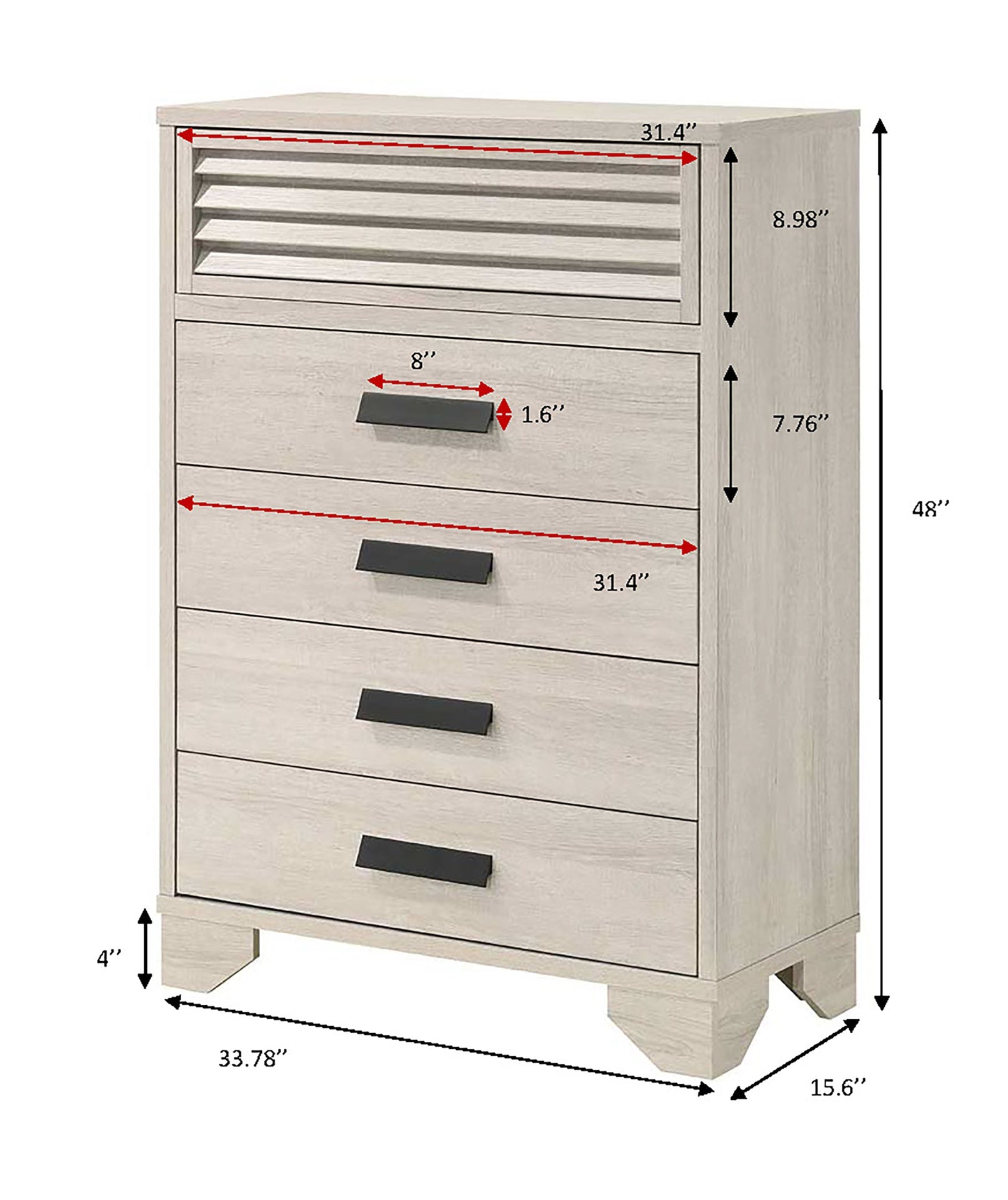 1pc Contemporary 5-Drawer Louvered Design Chest Finger Pull Hardware Bedroom Wooden Furniture Beige Finish