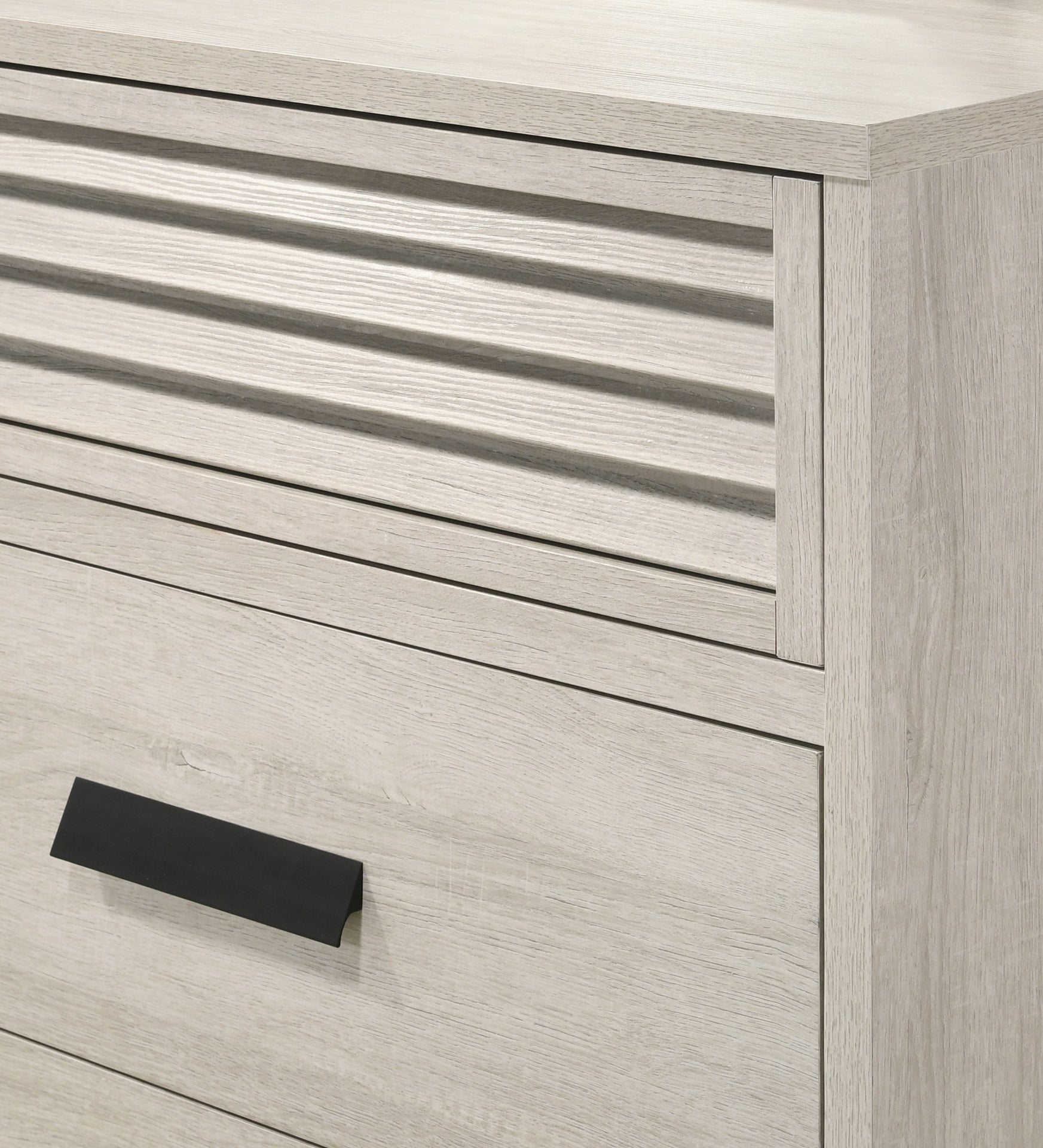 1pc Contemporary 5-Drawer Louvered Design Chest Finger Pull Hardware Bedroom Wooden Furniture Beige Finish