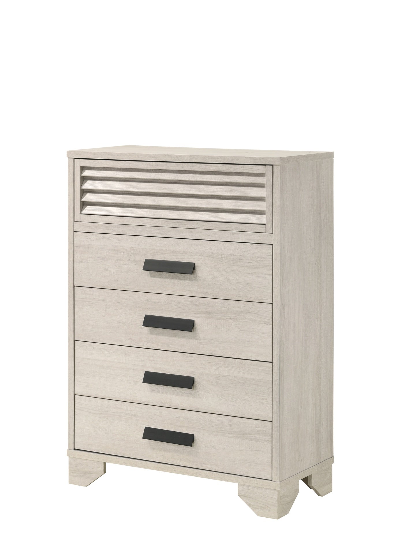 1pc Contemporary 5-Drawer Louvered Design Chest Finger Pull Hardware Bedroom Wooden Furniture Beige Finish