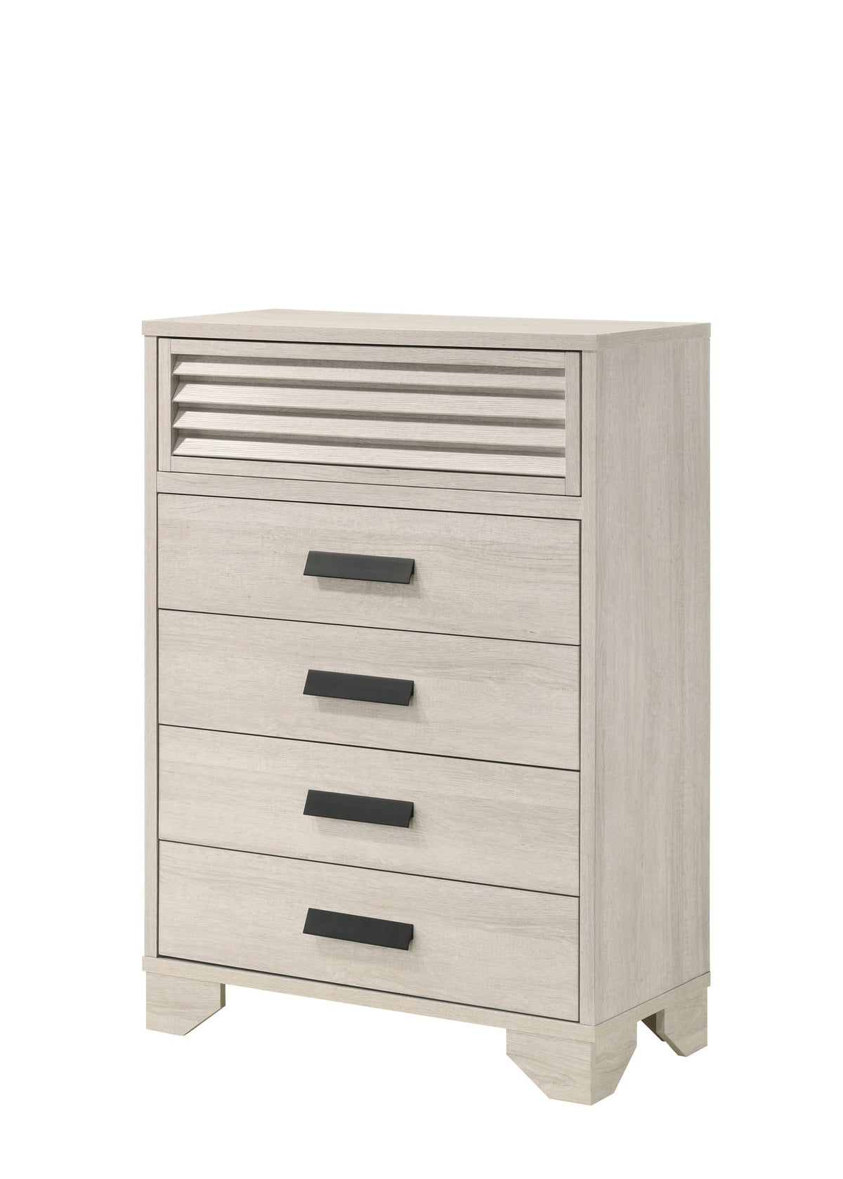 1pc Contemporary 5-Drawer Louvered Design Chest Finger Pull Hardware Bedroom Wooden Furniture Beige Finish