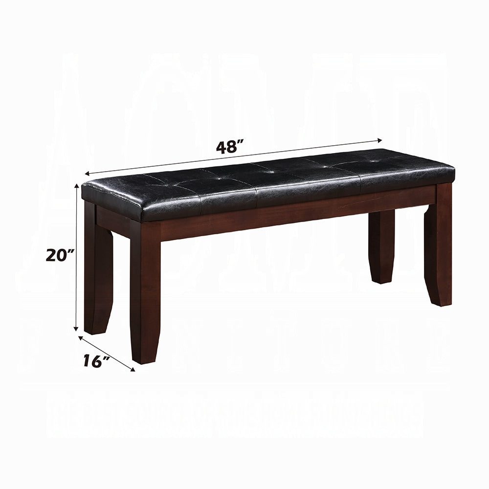 Cherry Finish Dining Bench 1pc Upholstered PU Seat Cushion Tufted Detail Wooden Dining Room Furniture