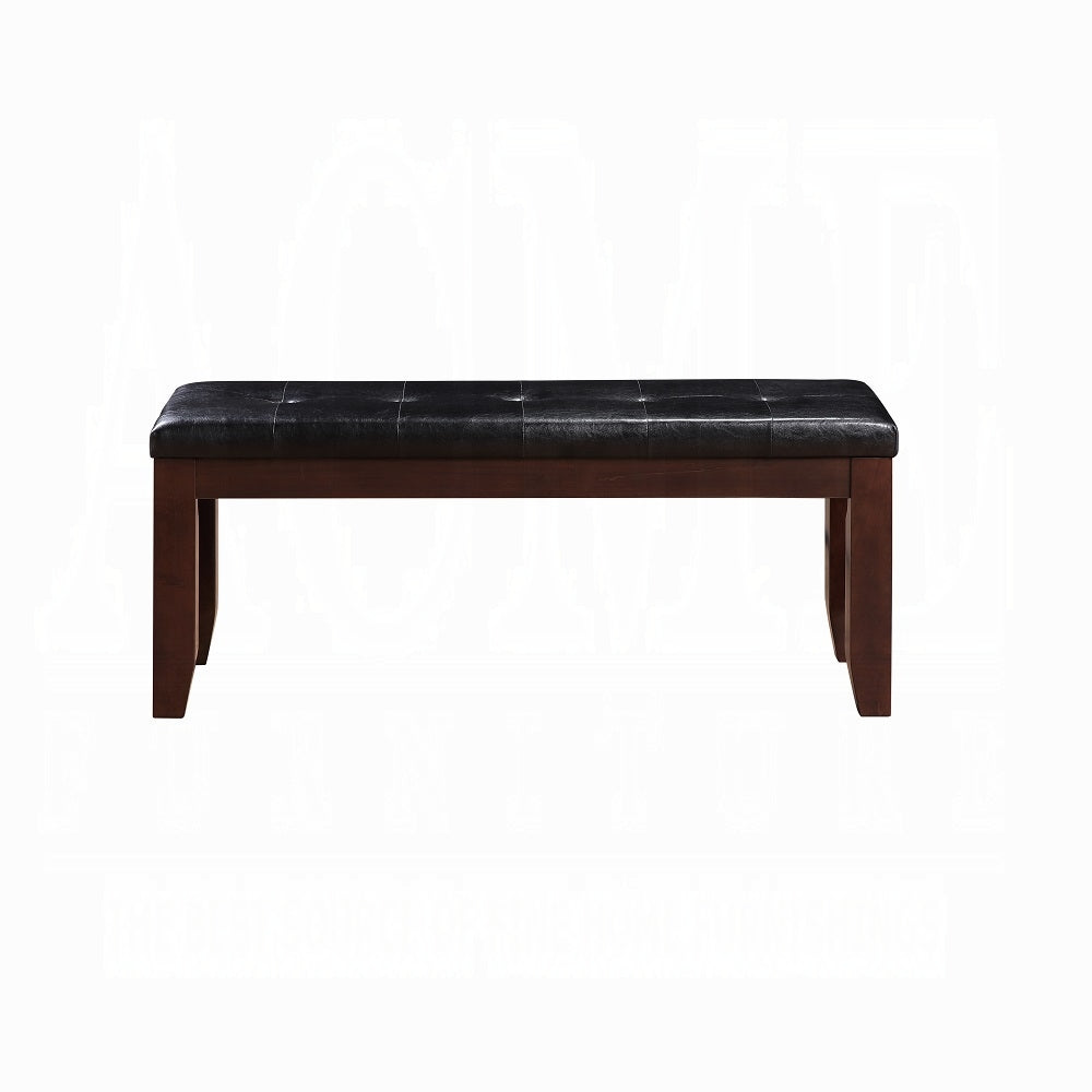Cherry Finish Dining Bench 1pc Upholstered PU Seat Cushion Tufted Detail Wooden Dining Room Furniture