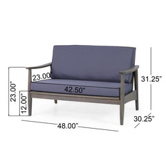Patio Loveseat and Coffee Table Set, Patio Furniture Set with Cushion, Acacia Wood Frame Conversation Set for Garden, Backyard, Porch and Poolside, Minimalistic Style