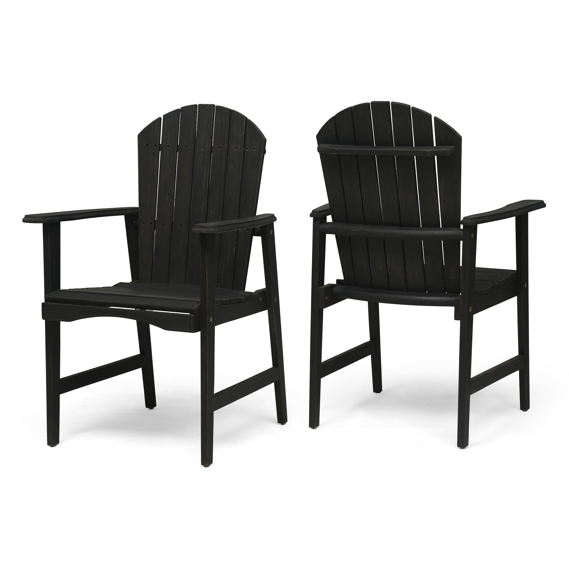 Outdoor Weather Resistant Acacia Wood Adirondack Dining Chairs (Set of 2), Dark Gray Finish