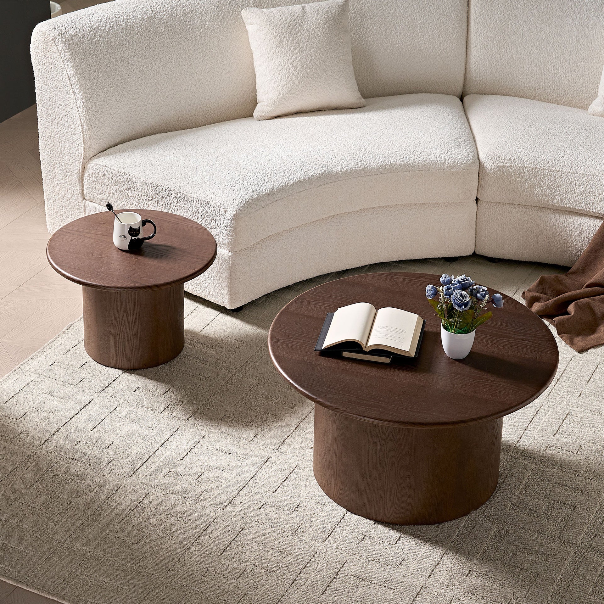 Coffee Table Set of 2 ,MDF Round Coffee Table for Living Room ,Apartment,Leisure Area Walnut