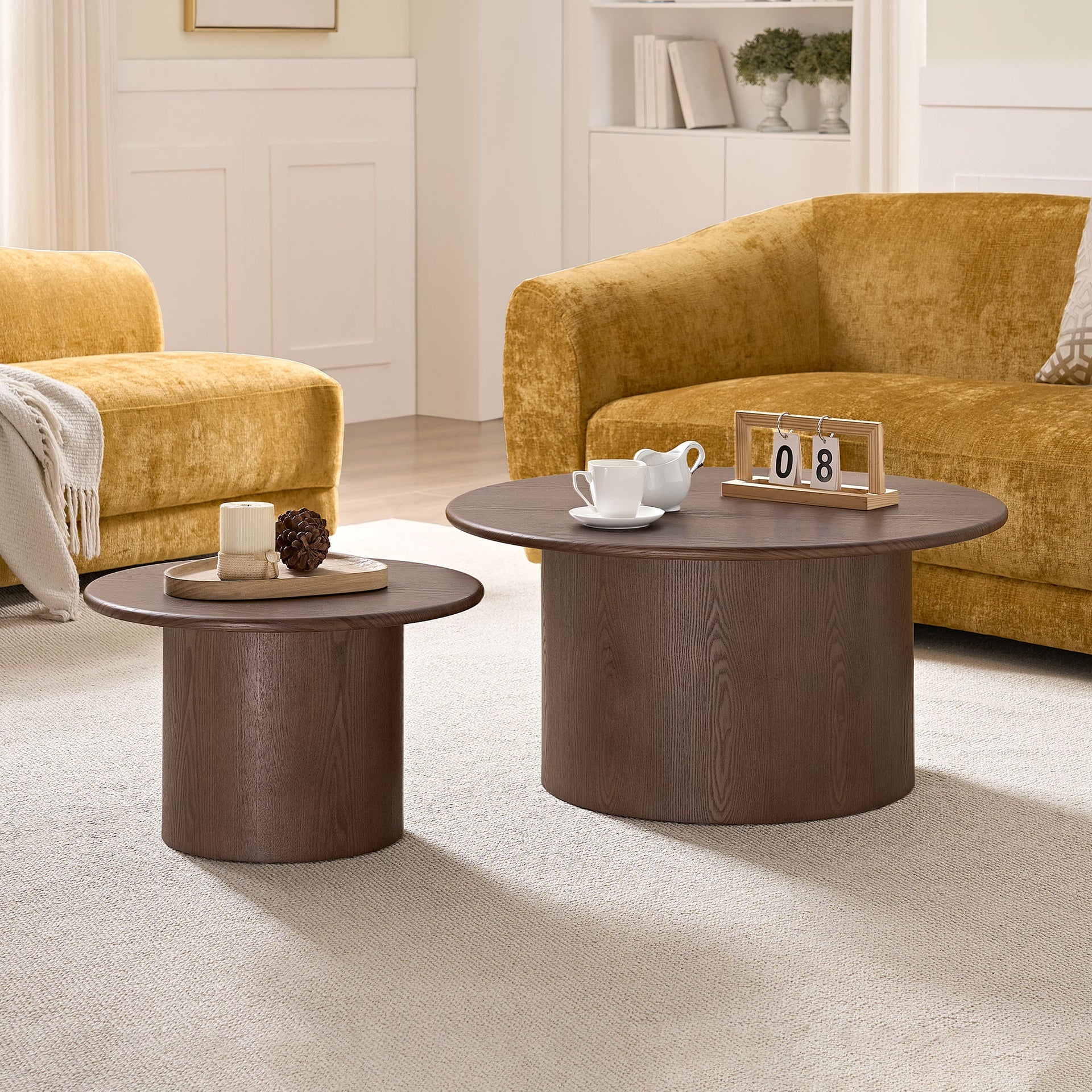 Coffee Table Set of 2 ,MDF Round Coffee Table for Living Room ,Apartment,Leisure Area Walnut
