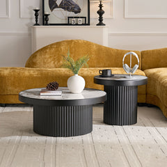 Set of 2 Coffee Table,MDF Round Coffee Table Sintered Stone Tabletop for Living Room Apartment,Leisure Area BLACK