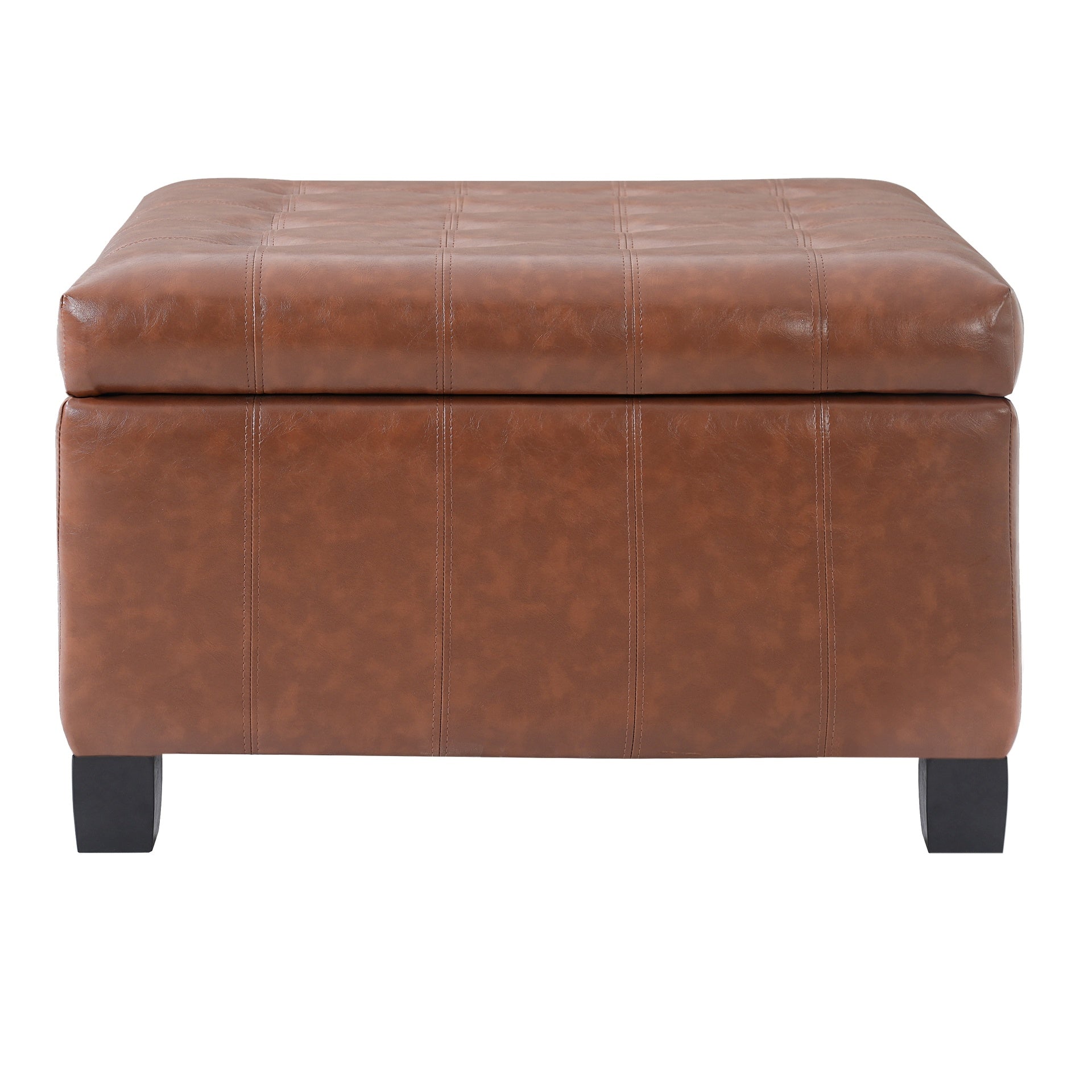LIght Brown PU Storage Ottoman with Rubber Wood Legs, 30.25'' Square Tufted Indoor Ottoman with Lift-Top Storage for Living Room, Bedroom & Entryway,300lbs Weight Capacity