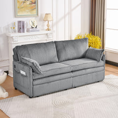 73"Convertible Sofa Bed,Pull Out Bed,3-in-1 Sofa with Side Pocket& USB Ports,Modern Corduroy Couch for Living Room, Small Space, Apartment, Bedroom, Grey