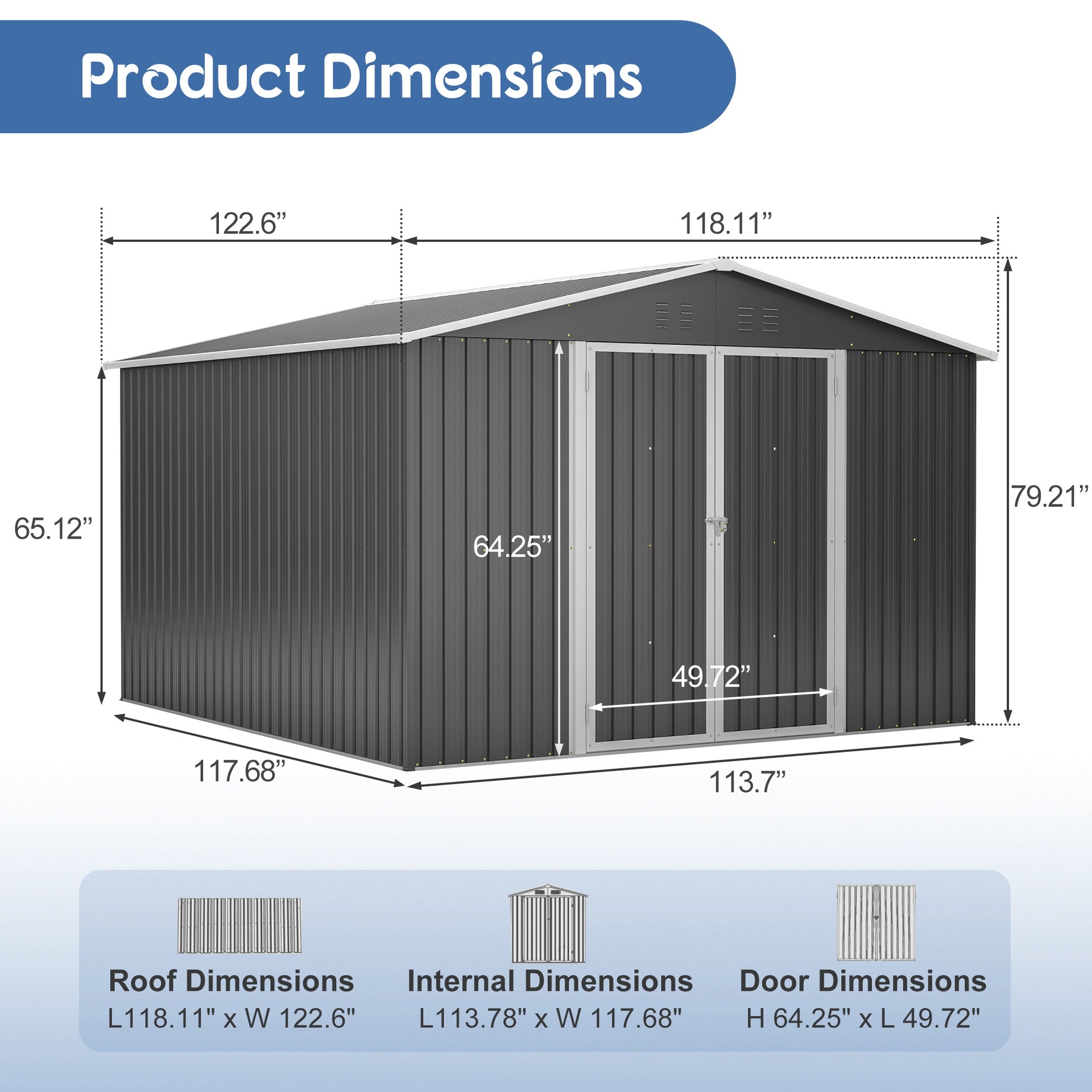10x10 FT Large Outdoor Metal Storage Shed - Updated Heavy-Duty Frame & Lockable Double Doors, All-Weather Utility Garden Shed for Backyard, Lawn, Patio Tools & Equipment, Black