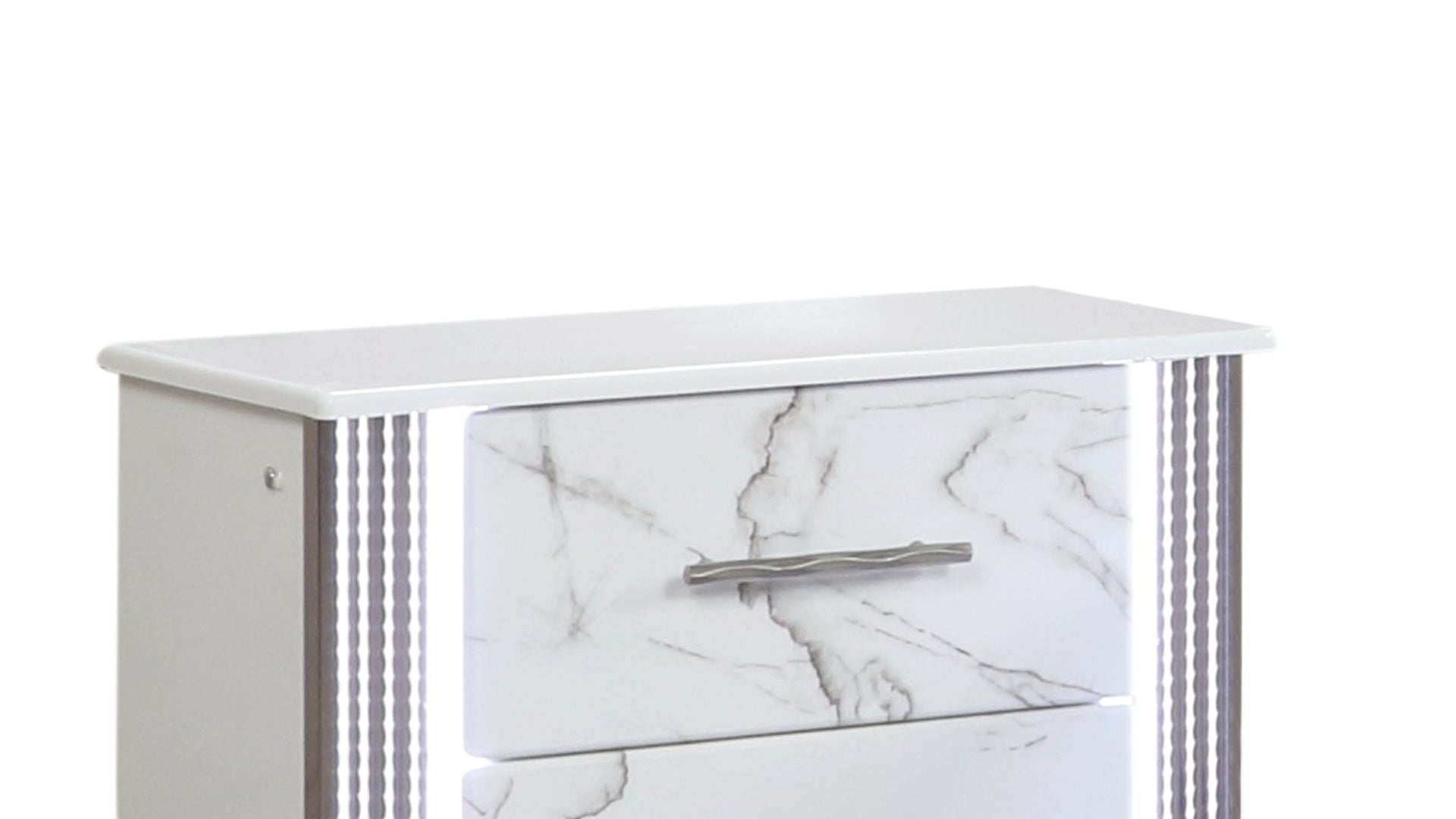 Desire Nightstand – Marble-Inspired Drawer Fronts, LED Side Lighting, and Metallic Trim for Glamorous and Practical Bedside Storage  Same as B009P309338 (CA inventory)