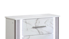 Desire Nightstand – Marble-Inspired Drawer Fronts, LED Side Lighting, and Metallic Trim for Glamorous and Practical Bedside Storage  Same as B009P309338 (CA inventory)