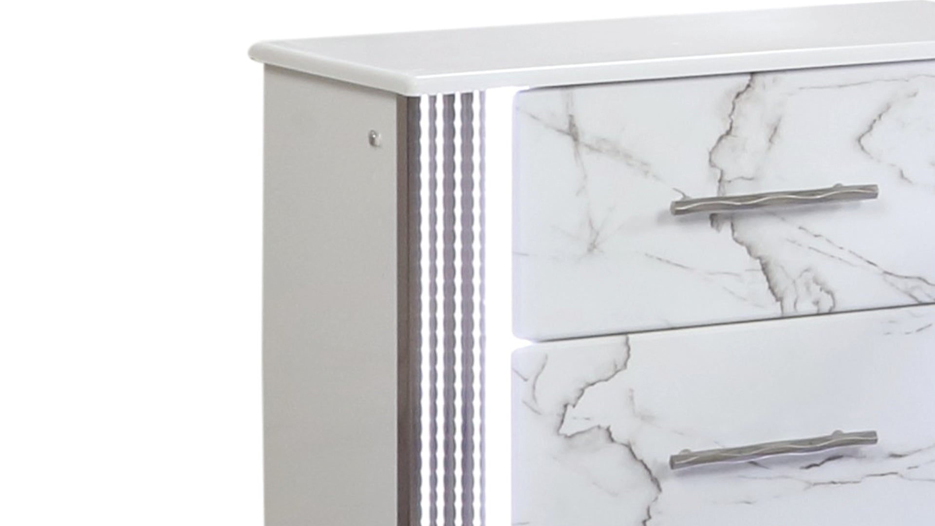 Desire Nightstand – Marble-Inspired Drawer Fronts, LED Side Lighting, and Metallic Trim for Glamorous and Practical Bedside Storage  Same as B009P309338 (CA inventory)