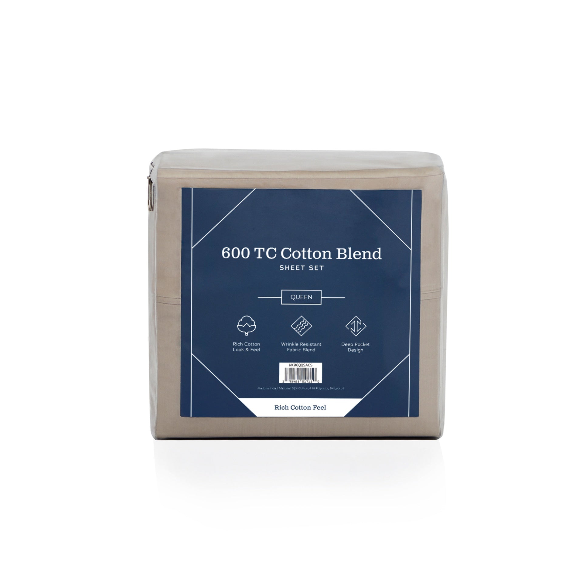 Weekender 600 TC Cotton Rich Sheet Set, split cal king, Sandstone