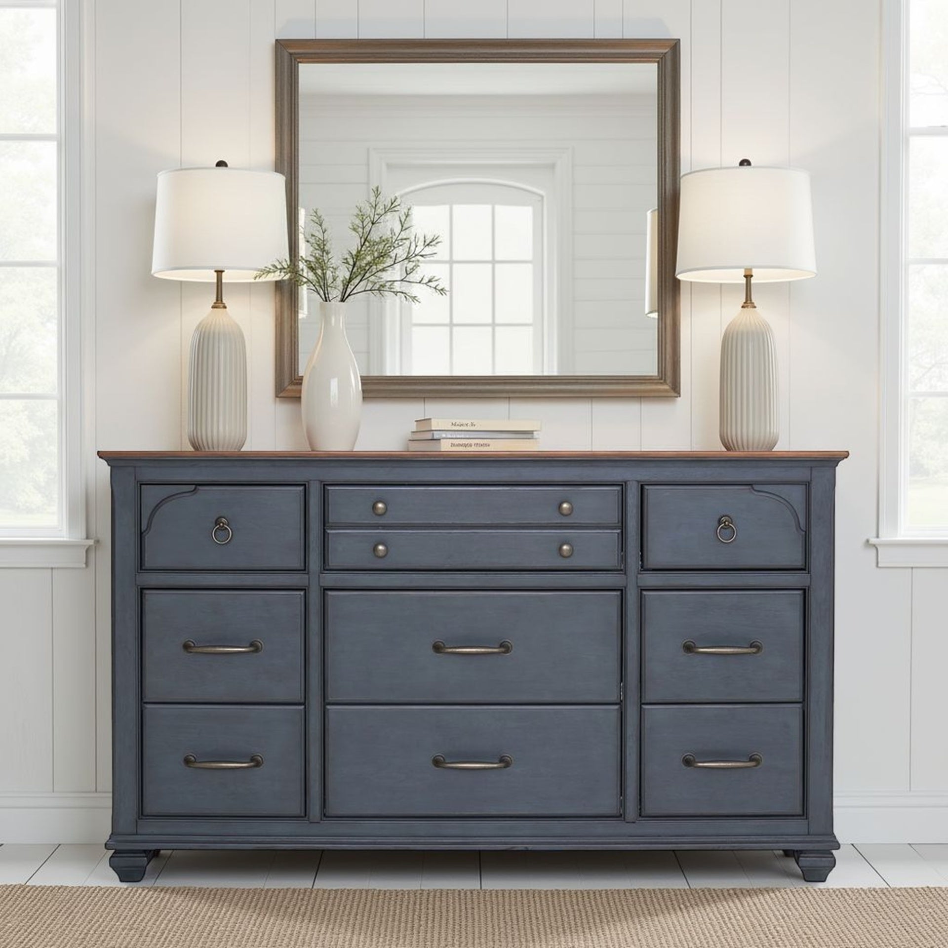 9-Drawer Dresser, No Assembly Required, Corduroy Blue Finish