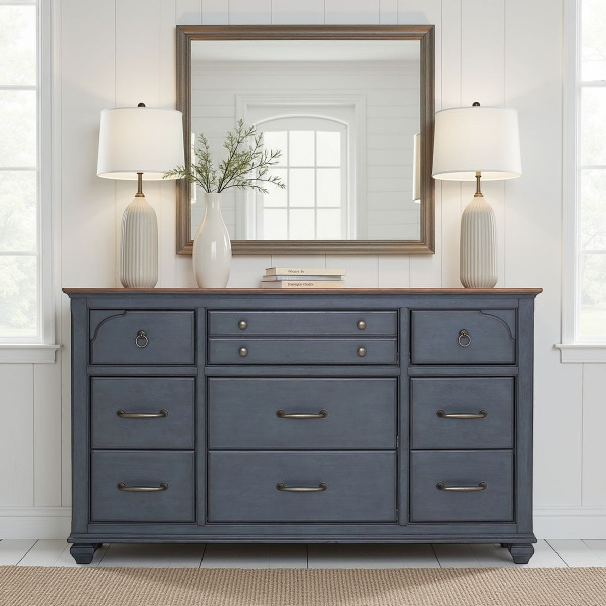 9-Drawer Dresser, No Assembly Required, Corduroy Blue Finish