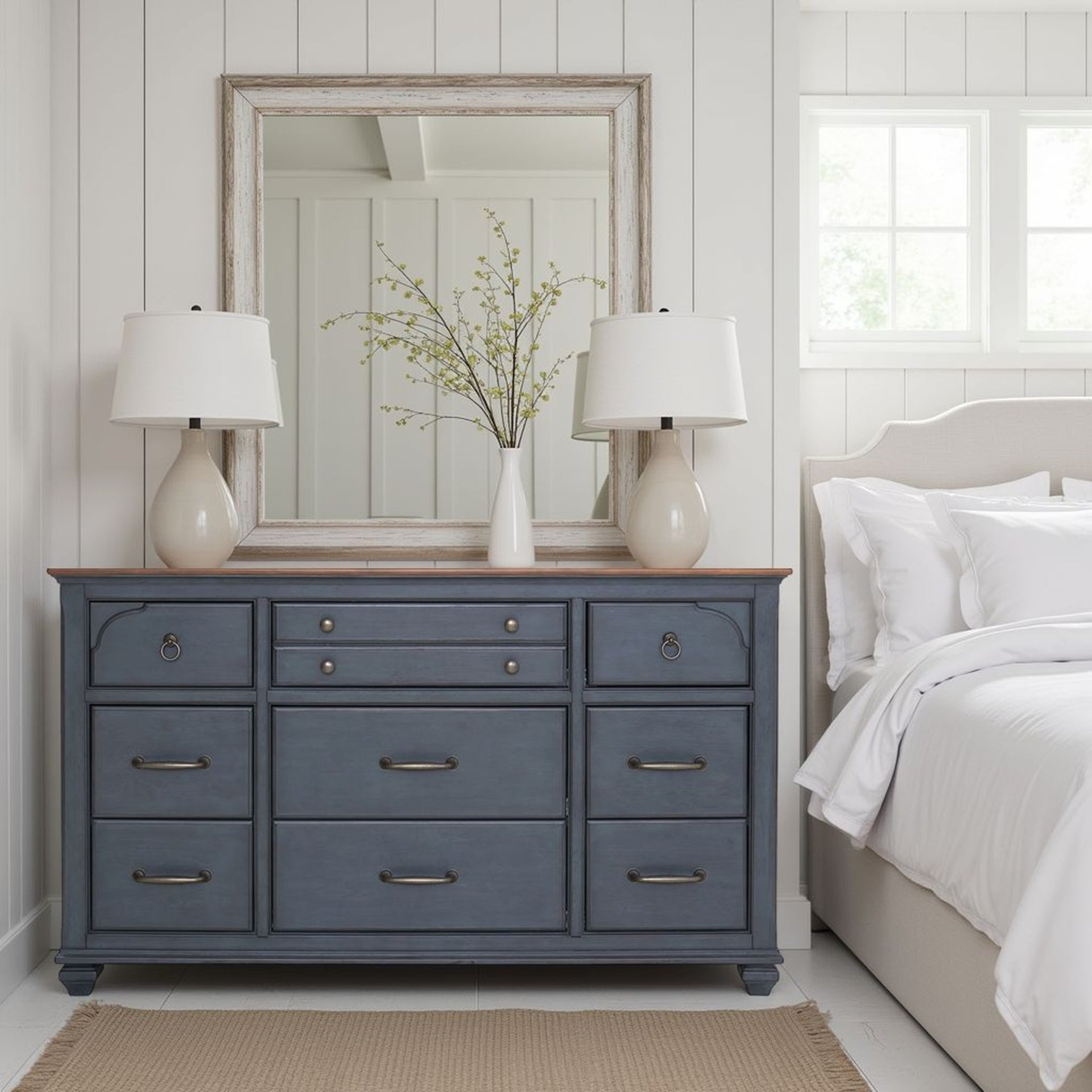 9-Drawer Dresser, No Assembly Required, Corduroy Blue Finish