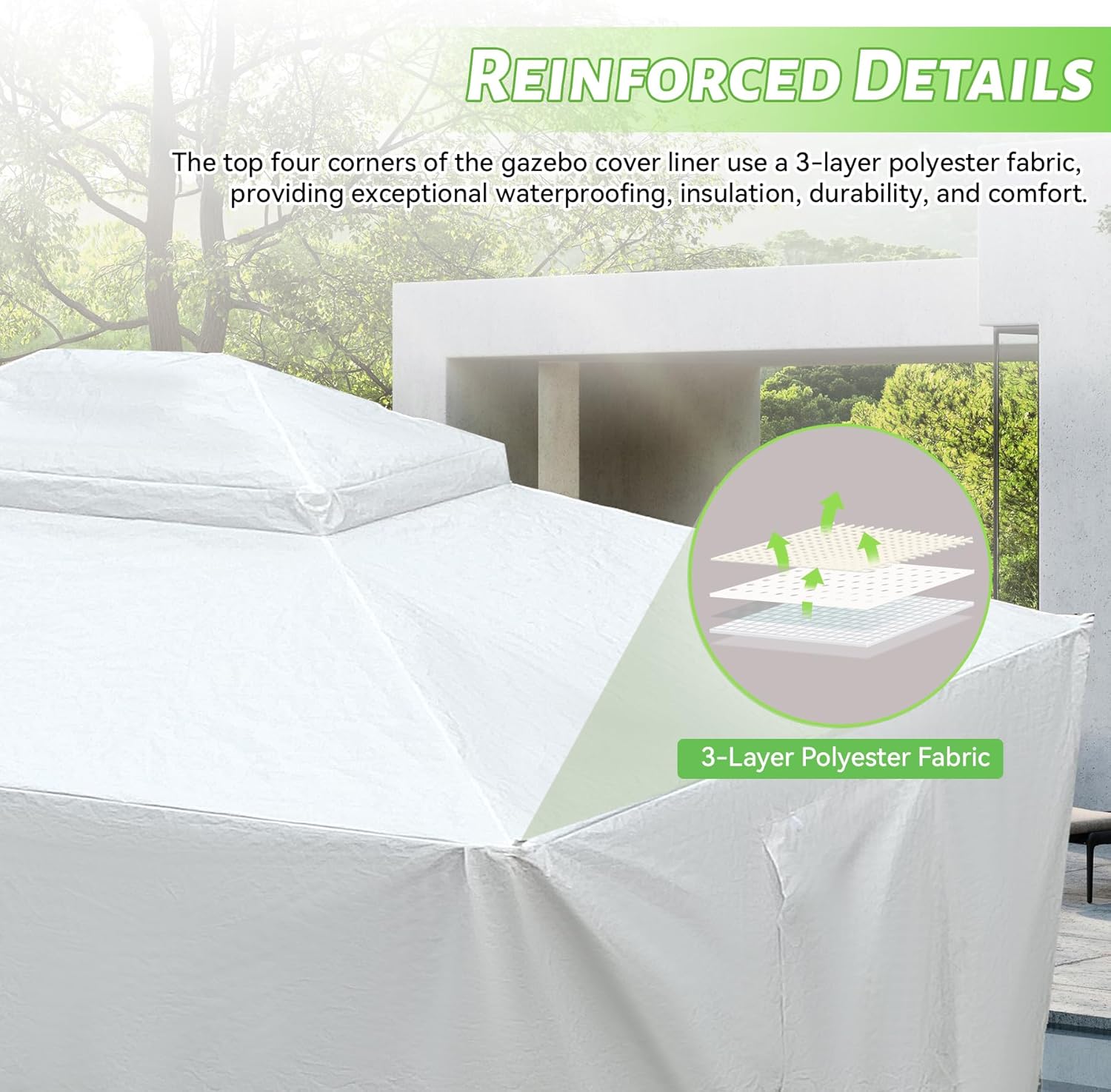 12'x16' Gazebo Cover for Hardtop Gazebos, Outdoor Universal Winter Gazebo Cover with Sidewalls and Mesh Windows, All Season Waterproof Enclosed Gazebo Cover, White