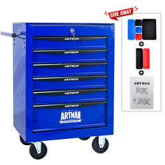 Rolling Metal Tool Chest with 6 Drawers, 20" 6-Drawer Tool Chest Cabinet with Ball Bearing Drawer Slides, Steel Tool Storage Box Organizer -BLACK&BLUE