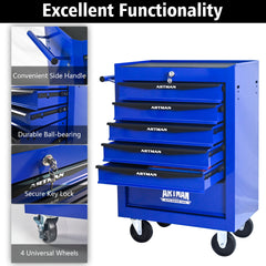 Rolling Metal Tool Chest with 6 Drawers, 20" 6-Drawer Tool Chest Cabinet with Ball Bearing Drawer Slides, Steel Tool Storage Box Organizer -BLACK&BLUE