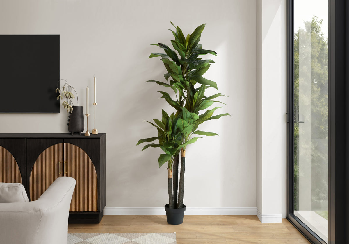 Artificial Plant, 83" Tall, Indoor, Dracaena Tree, Decorative, Faux,  Fake, Floor, Potted, Real Touch, Green Leaves, Black Pot