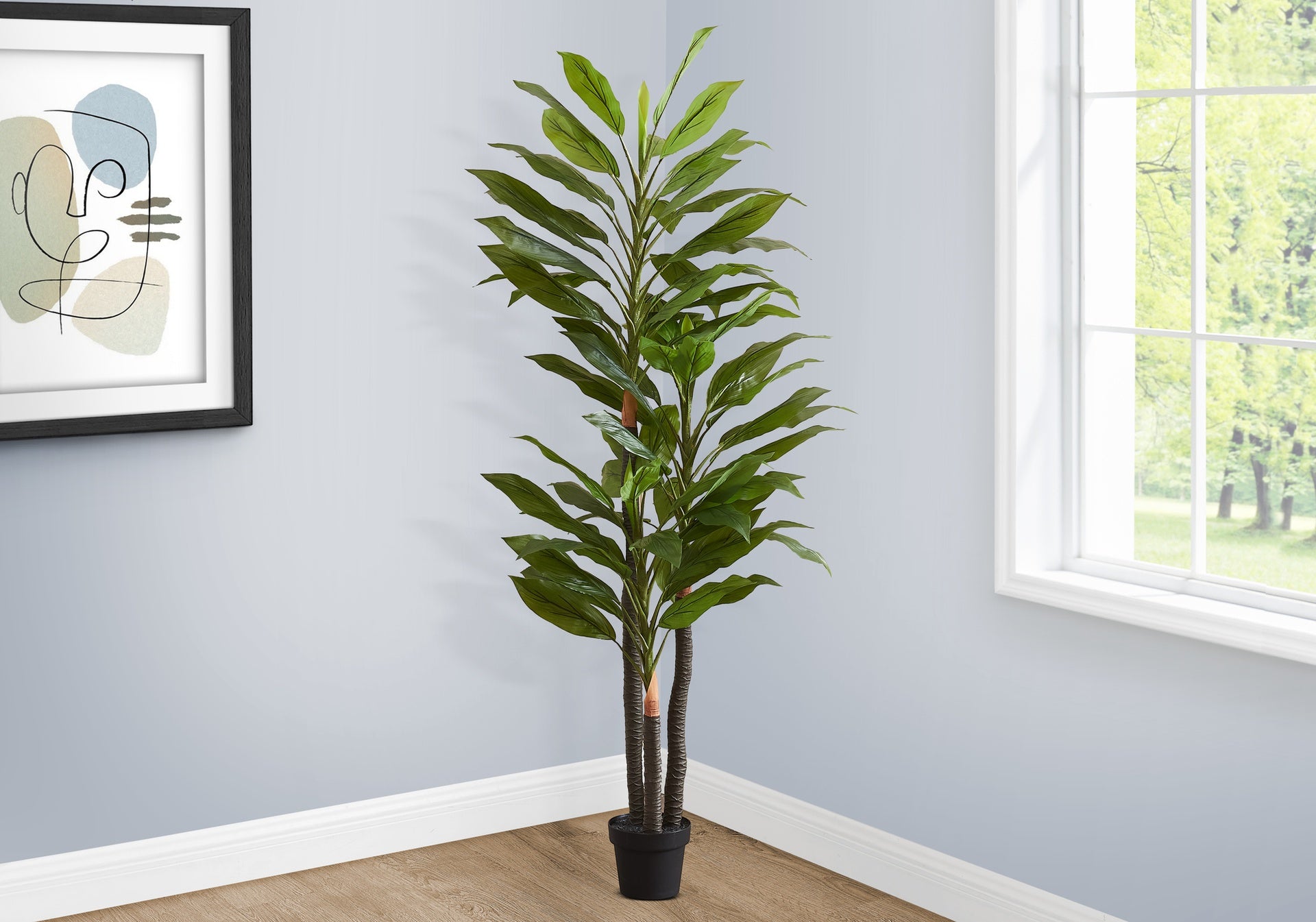Artificial Plant, 83" Tall, Indoor, Dracaena Tree, Decorative, Faux,  Fake, Floor, Potted, Real Touch, Green Leaves, Black Pot