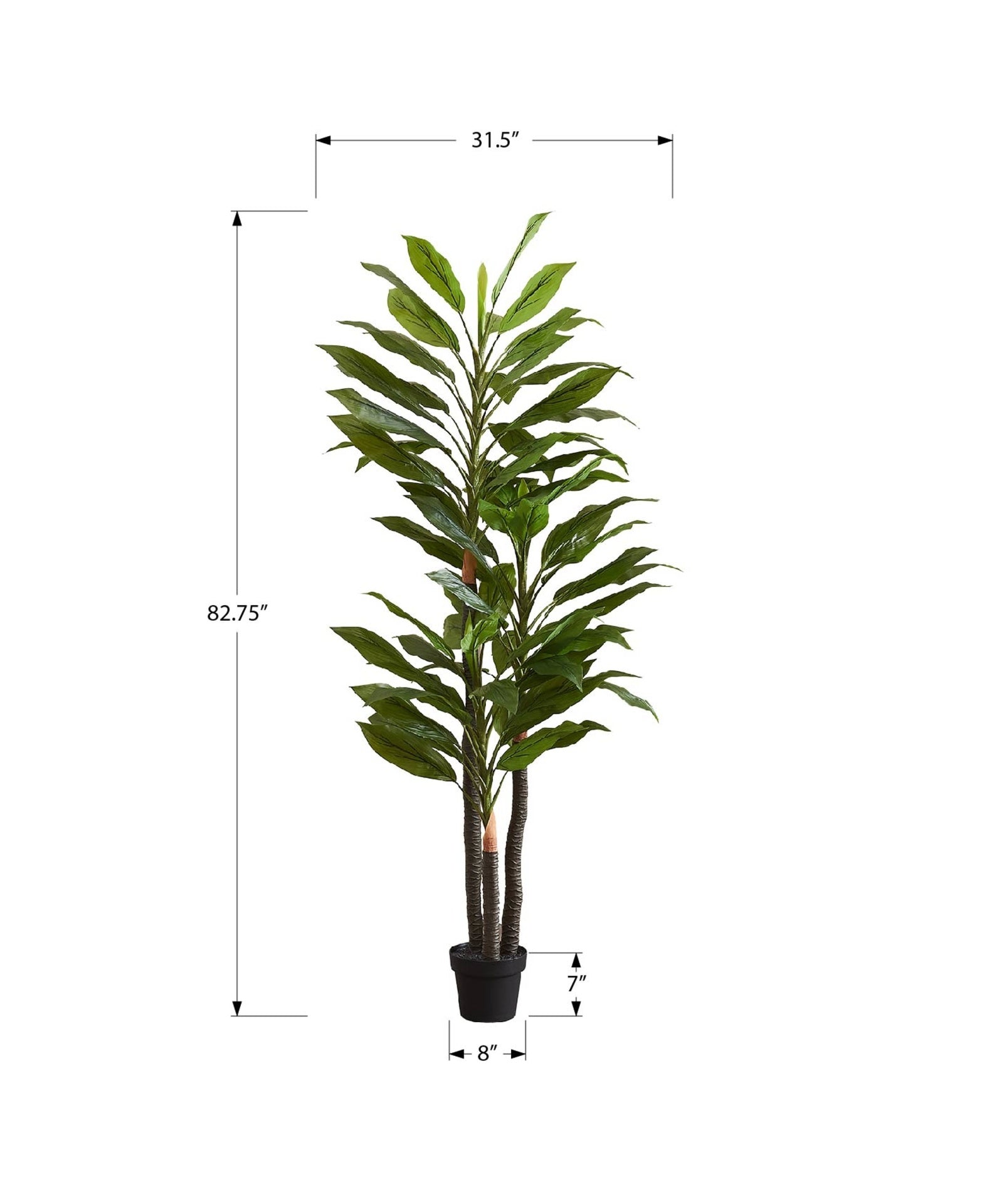Artificial Plant, 83" Tall, Indoor, Dracaena Tree, Decorative, Faux,  Fake, Floor, Potted, Real Touch, Green Leaves, Black Pot