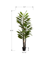 Artificial Plant, 83" Tall, Indoor, Dracaena Tree, Decorative, Faux,  Fake, Floor, Potted, Real Touch, Green Leaves, Black Pot