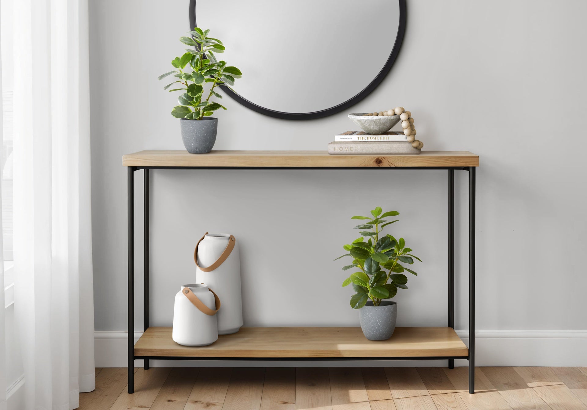 Artificial Plant, 14" Tall, Ficus, Indoor, Faux, Fake, Table, Greenery, Potted, Set Of 2, Decorative, Green Leaves, Grey Pots