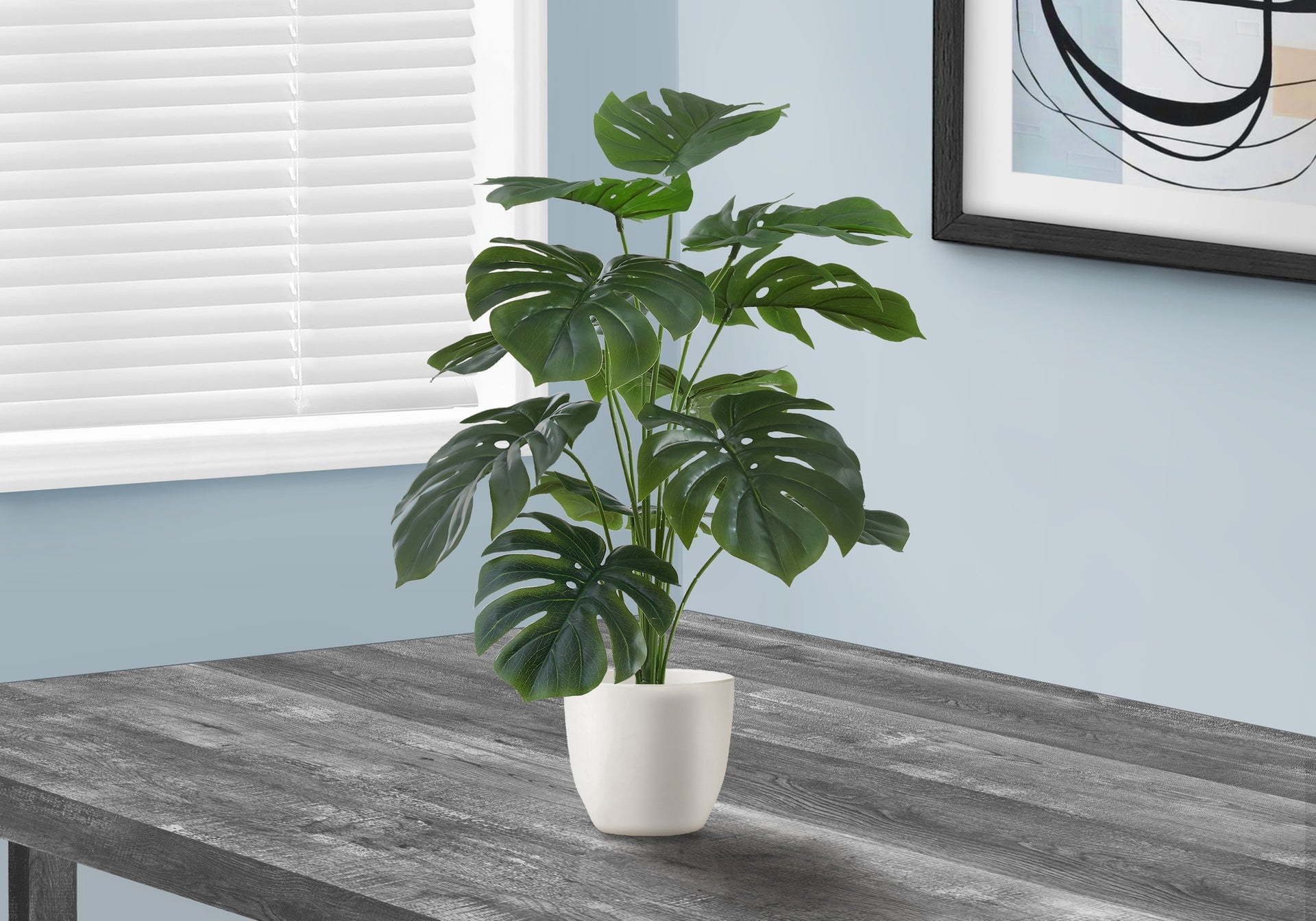 Artificial Plant, 24" Tall, Monstera, Indoor, Faux, Fake, Table, Greenery, Potted, Real Touch, Decorative, Green Leaves, White Pot