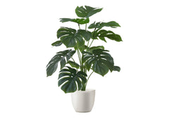 Artificial Plant, 24" Tall, Monstera, Indoor, Faux, Fake, Table, Greenery, Potted, Real Touch, Decorative, Green Leaves, White Pot