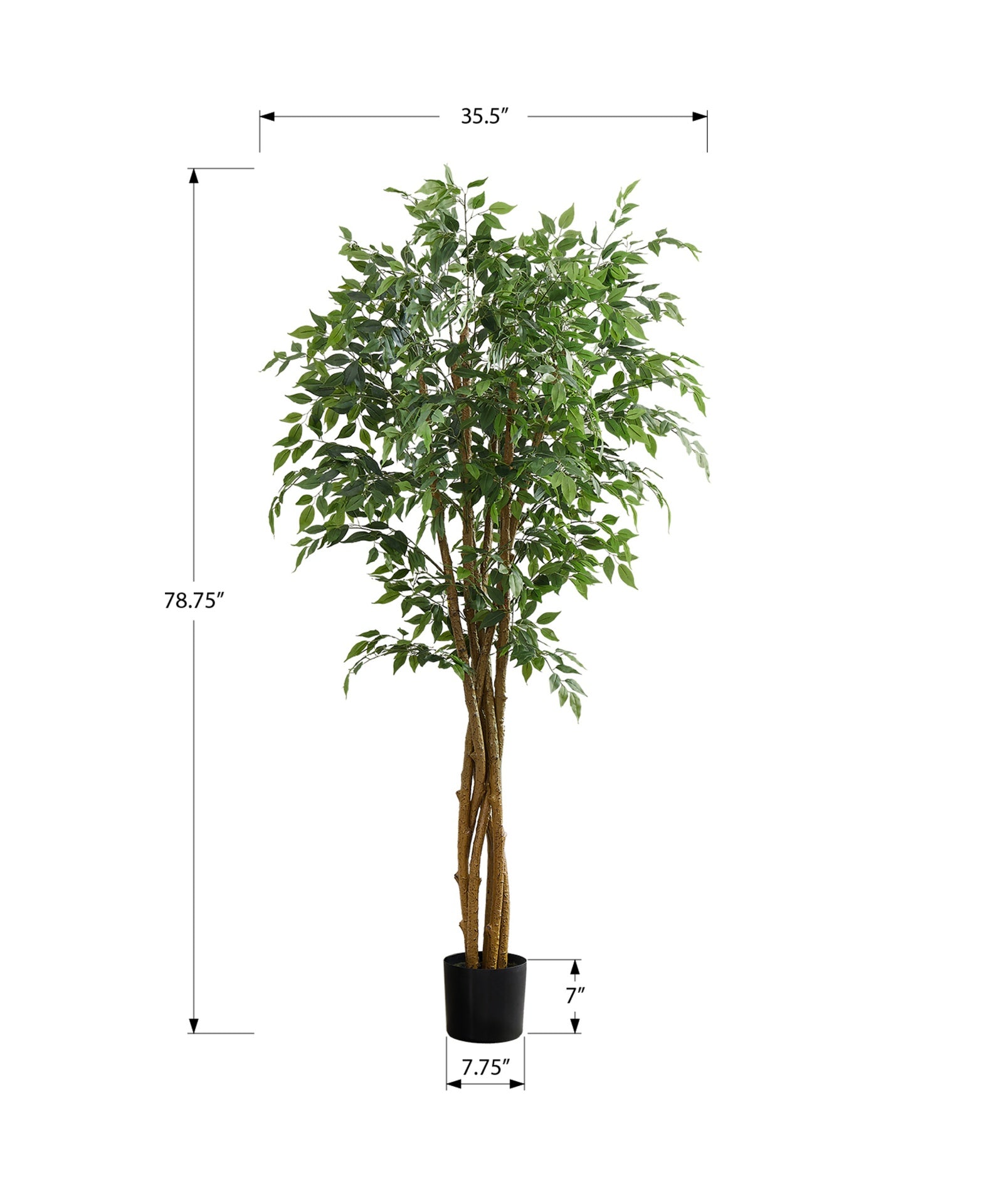Artificial Plant, 79" Tall, Ficus Tree, Floor, Real Touch, Potted, Green Leaves, Black Pot